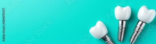 Dental implants on a turquoise background for dental health concept
