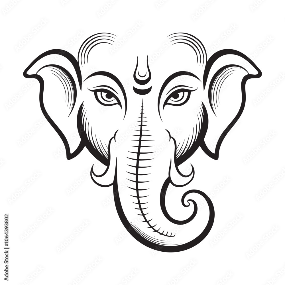 Elegant Line Art Portrait of Lord Ganesha, Hindu Deity of Wisdom and Auspicious Beginnings. Spiritual Illustration Concept Elegant Line Art Portrait of Lord Ganesha, Hindu Deity of Wisdom and Auspicious Beginnings. Spiritual Illustration Concept