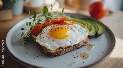 Delicious Avocado Toast with Sunny-Side Up Egg and Microgreens