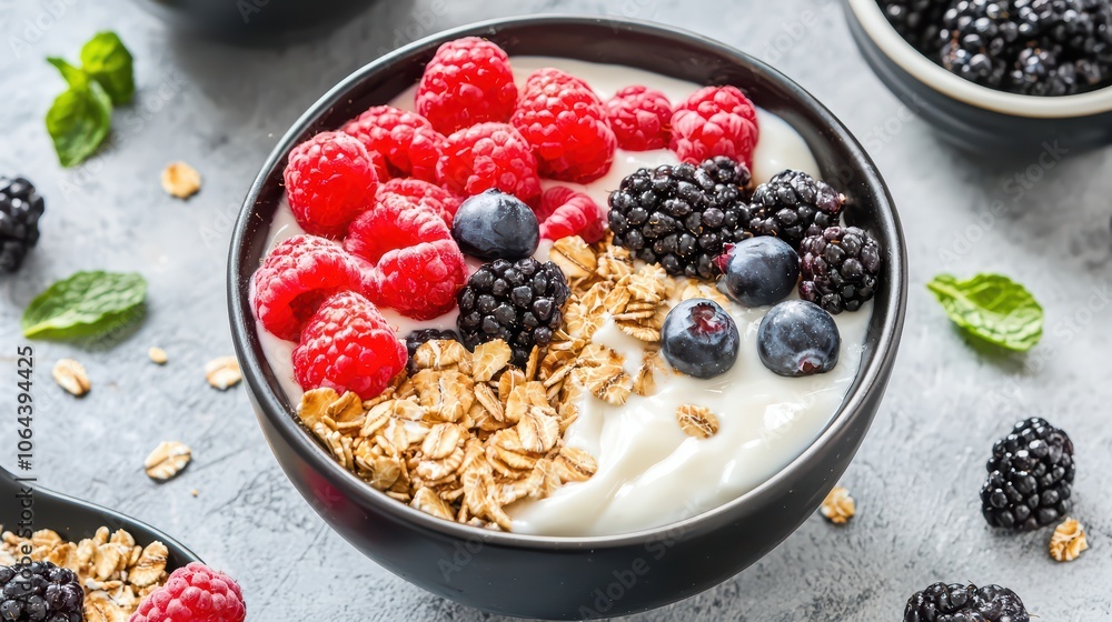 Delicious Berry Yogurt Parfait with Granola & Fresh Mint Delicious Berry Yogurt Parfait with Granola & Fresh Mint