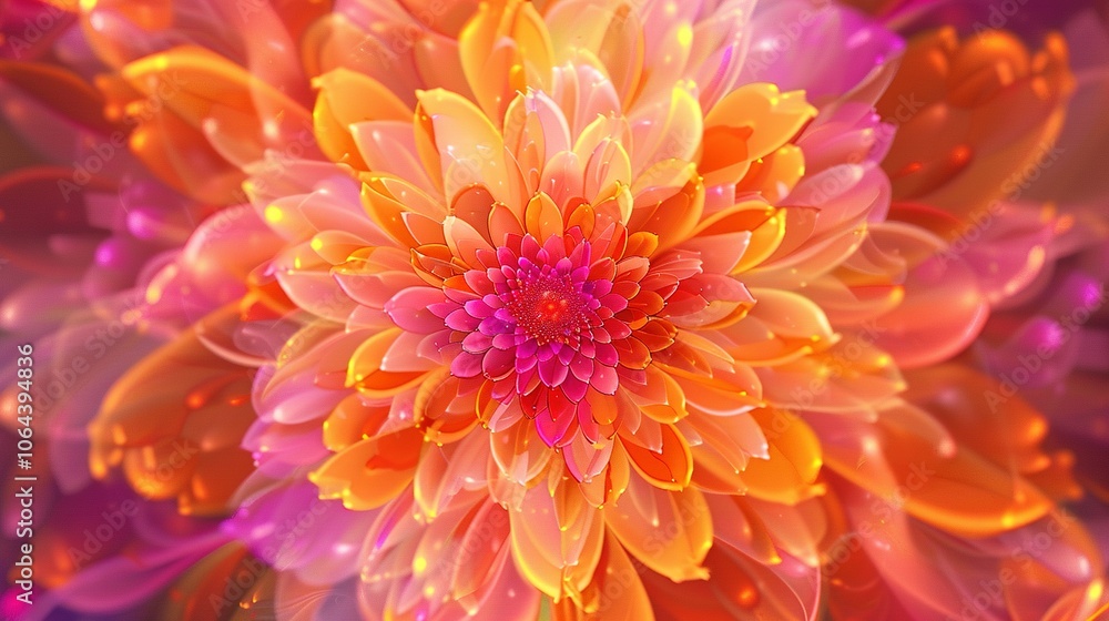 A Close-Up of a Vibrant Orange and Pink Flower with a Glittering Center A Close-Up of a Vibrant Orange and Pink Flower with a Glittering Center