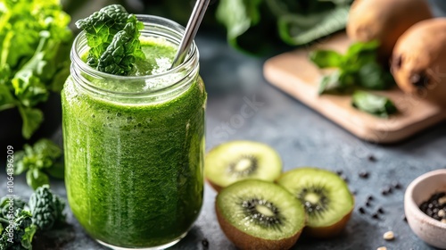 Delicious Green Smoothie with Kiwi & Fresh Ingredients