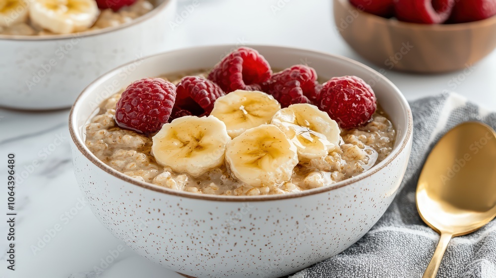 Delicious Oatmeal with Banana and Raspberries Delicious Oatmeal with Banana and Raspberries