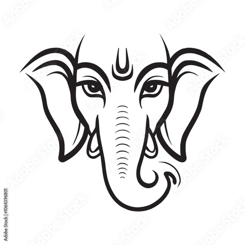 Intricate Line Art of Lord Ganesha's Face, Embodying Wisdom and New Beginnings. Spiritual Art Concept
