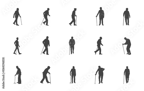 Old man with walking cane svg, Old man with cane silhouette, Old man with a stick svg, Old man with a stick silhouette, Old man svg, Old man silhouette.
