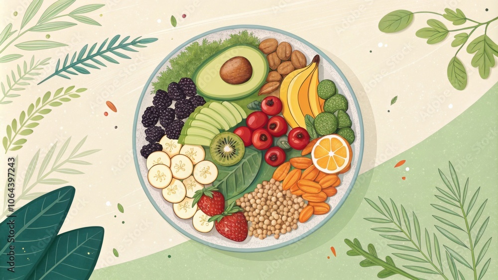 Vibrant Fruit Bowl Illustration for Healthy Living Vibrant Fruit Bowl Illustration for Healthy Living