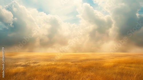 Soft clouds creating a tranquil atmosphere over a golden field.