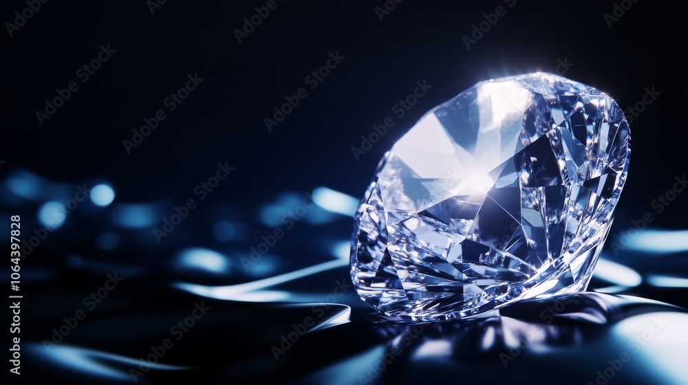 Fototapeta premium brilliant round cut gem, caustic light rays, dark dramatic background, ultra detailed sparkle effect, volumetric lighting, luxury product photography, high contrast, photorealistic 3d rendering,