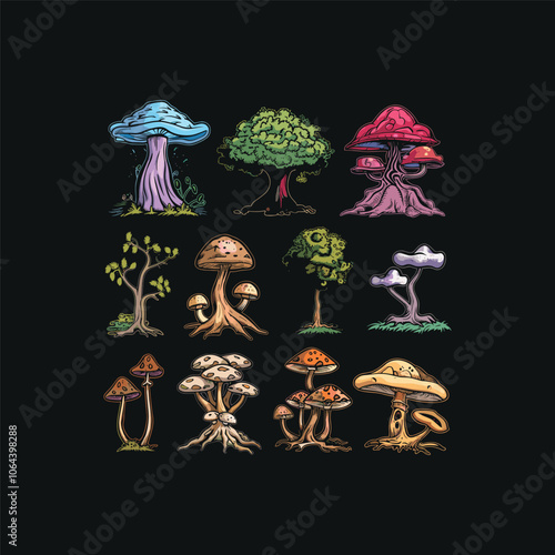 Set of mushroom vintage design vector