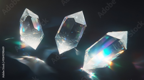 Wallpaper Mural floating crystal with light refraction, moody dark environment, premium 3d visualization, high-end product rendering, optical caustics, dramatic shadows, ultra-realistic materials, luxury still life, Torontodigital.ca