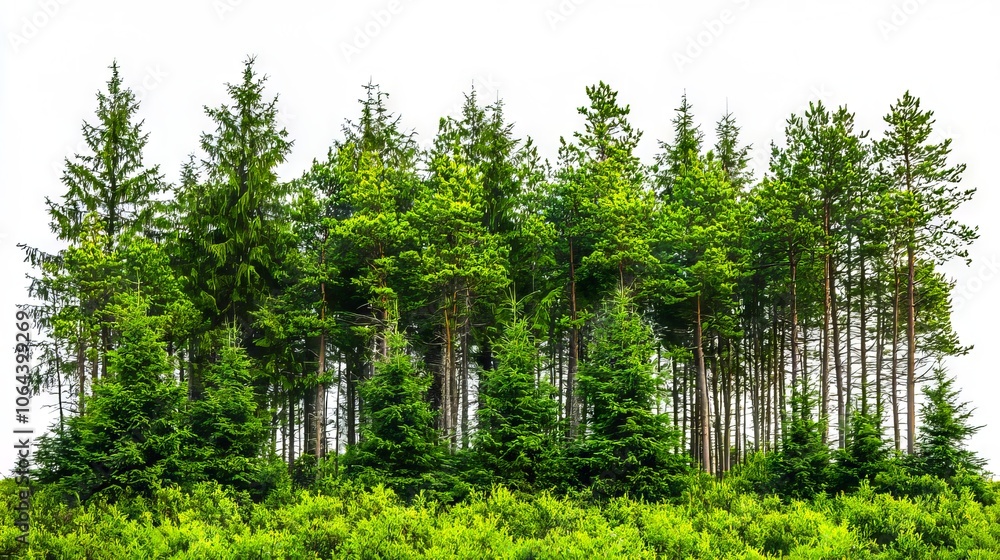 Fototapeta premium A group of tall pine trees in the middle of a forest