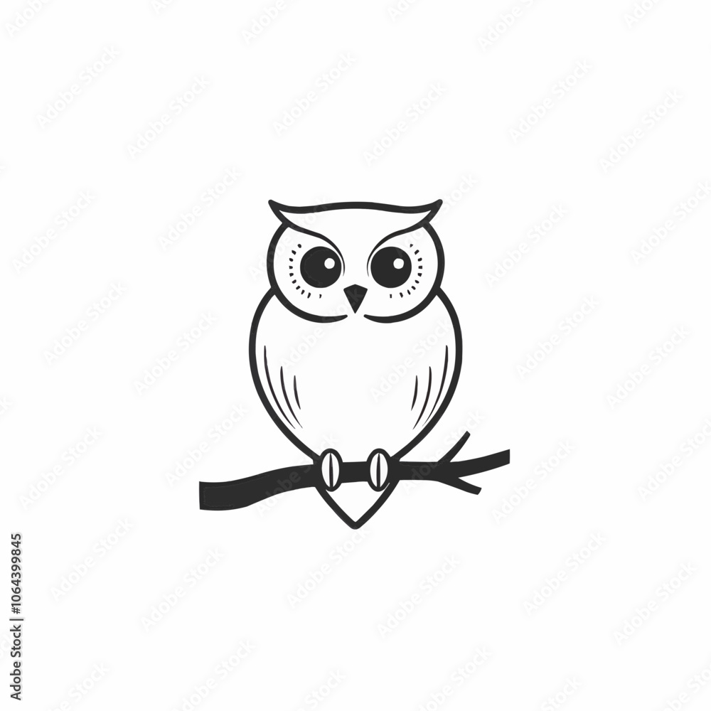 Fototapeta premium A minimalist line drawing of an owl perched on a branch, symbolizing wisdom and tranquility vector art