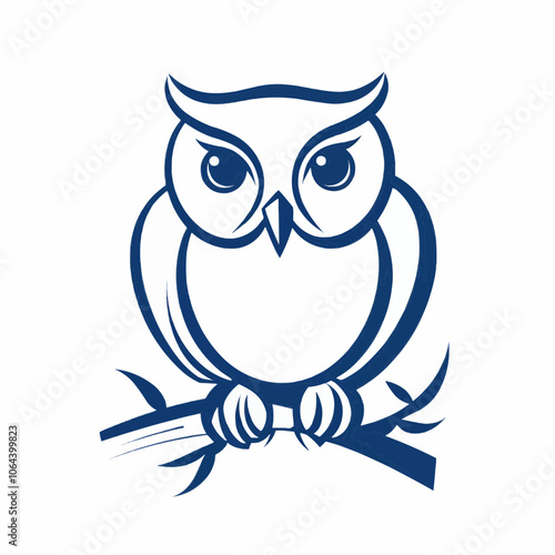 Logo serene blue line drawing vector of an owl perched on a branch, symbolizing wisdom and tranquility