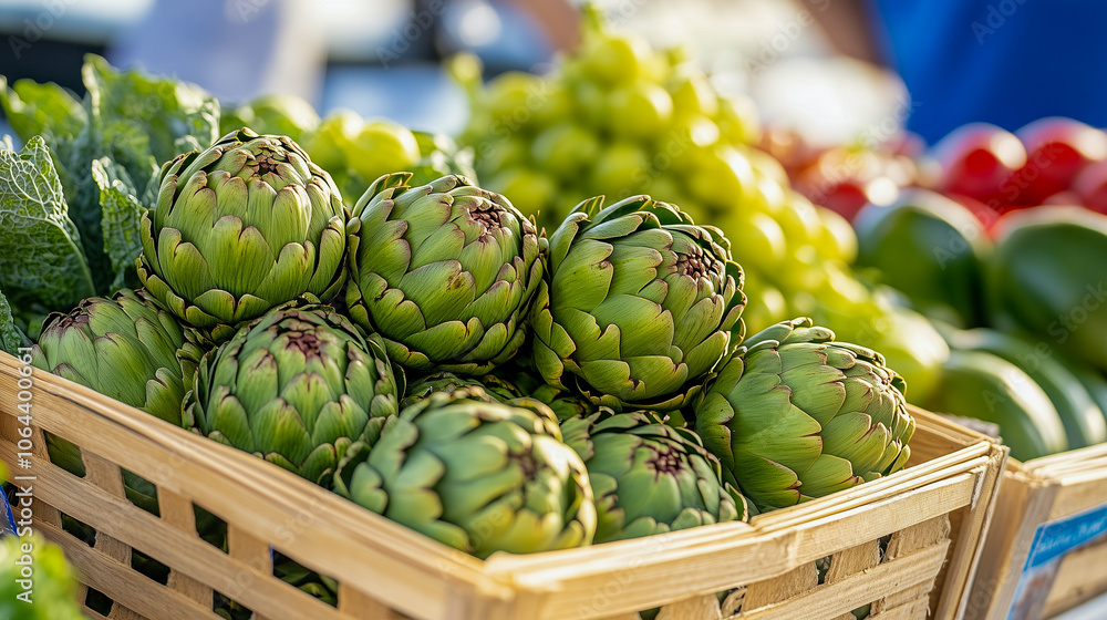 Artichokes for sale at a farmers market Artichokes for sale at a farmers market