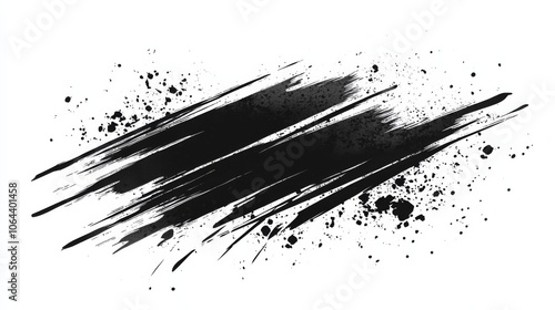 Ink Brushstroke and Paintbrush Stencil Template with Splashes for Grunge Backdrop: Modern Black Design Elements for Clean Dirty Look