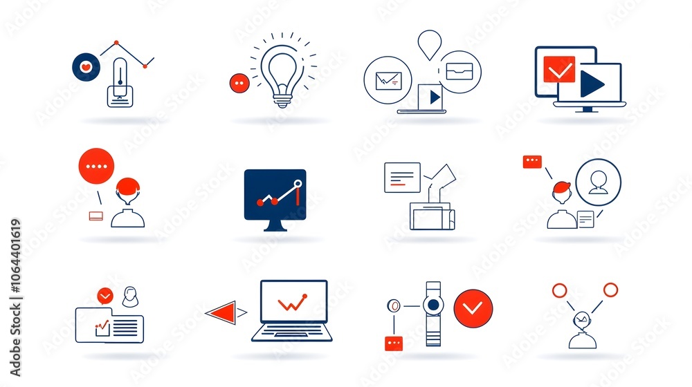 Collection of live webinar icons in line style featuring business meeting team and work symbols on plain white background Digital conferencing online training Collection of live webinar icons in line style featuring business meeting team and work symbols on plain white background Digital conferencing online training