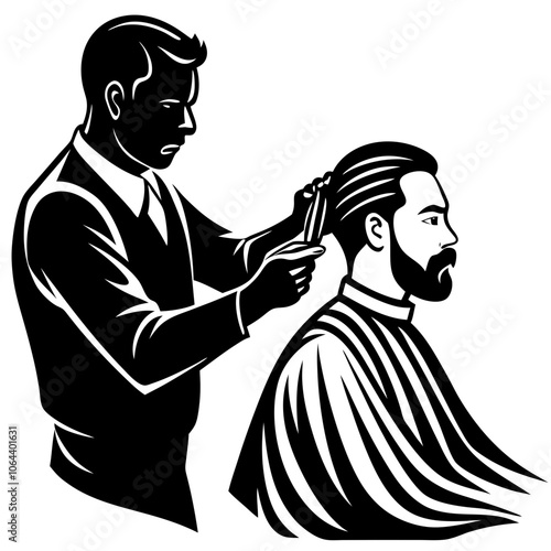 Illustration of customer receiving haircut at barber shop