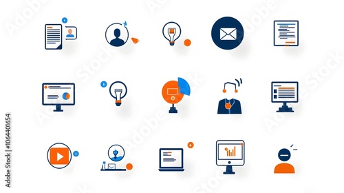 Minimalistic Collection of Webinar Icons in Clean Line Style Depicting Business Meeting Team Conference and Online Presentation Elements on White Background