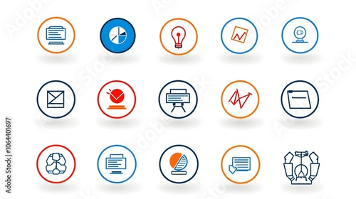 Collection of minimalist line icons representing various conference and meeting related concepts such as team office work on a clean white background