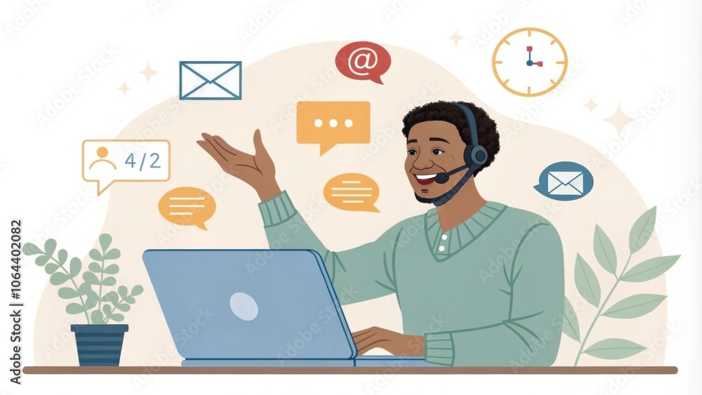 Friendly Customer Support Agent with Headset and Laptop Friendly Customer Support Agent with Headset and Laptop