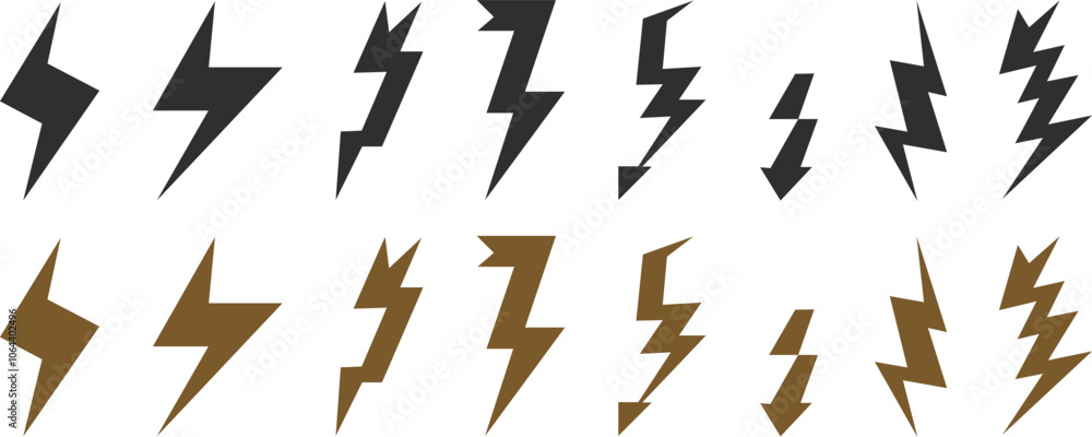 set of arrows in different colors Lightning icon set. Line and glyph flash sign set of arrows in different colors Lightning icon set. Line and glyph flash sign