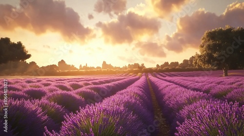 Lavender Fields at Sunset in Provence