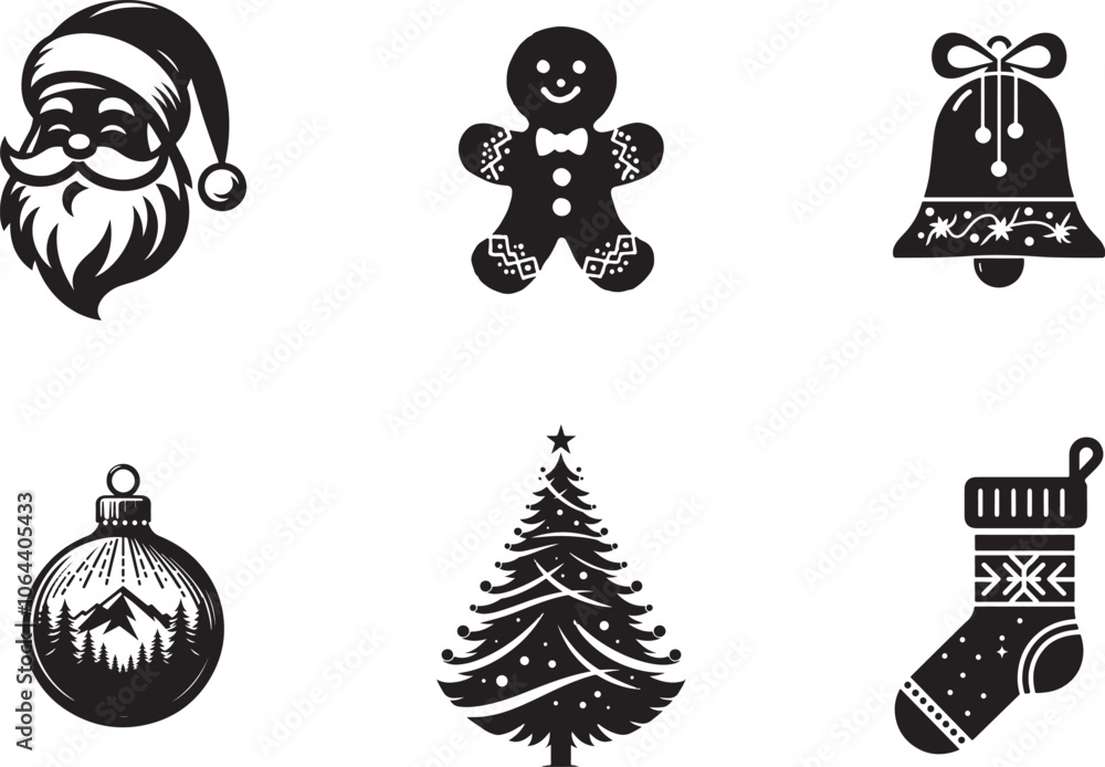 Festive Christmas Icons on White Background - Vector Set. Festive Christmas Icons on White Background - Vector Set.