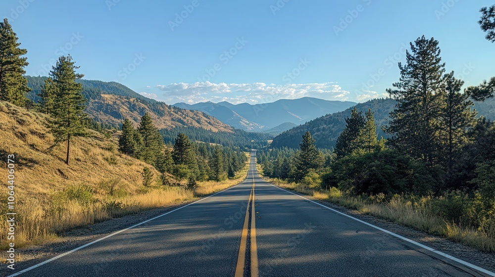 Views of an empty open road in during a summer road trip Views of an empty open road in during a summer road trip