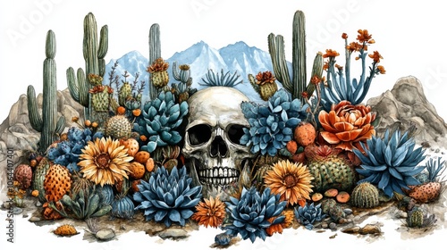 Wild West Elements Collection: Cactus, Skull, Desert Landscape & More for Logo Design Modern Editable Illustration.