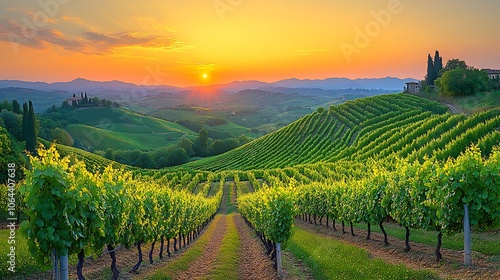 Wallpaper Mural A picturesque vineyard landscape with rolling hills and vineyards at sunset. Torontodigital.ca