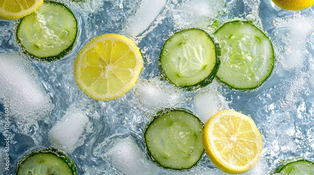 Refreshing Cucumber and Lemon Slices in Sparkling Water Refreshing Cucumber and Lemon Slices in Sparkling Water