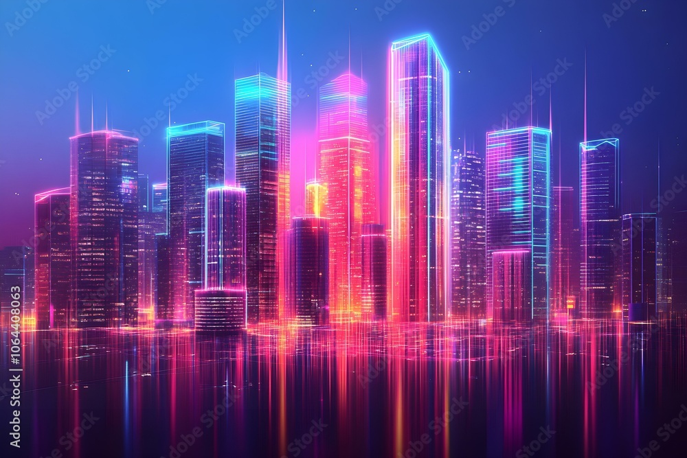 Abstract Hologram 3D City with Digital Buildings Abstract Hologram 3D City with Digital Buildings