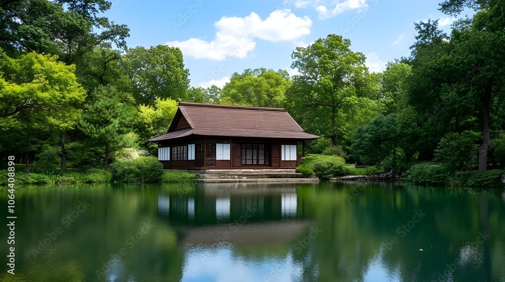 Japanese House Pond Reflection Japanese House Pond Reflection