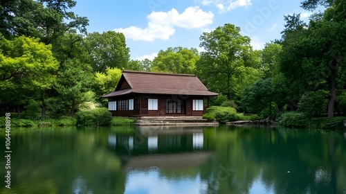 Japanese House Pond Reflection