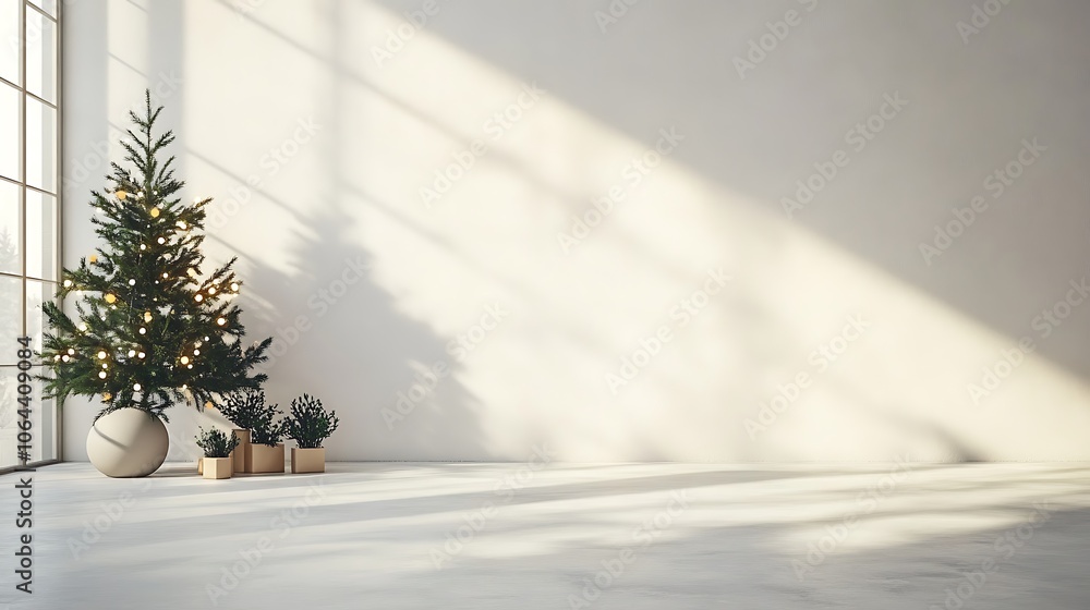 Minimalist Christmas Tree Decor with White Wall and Window Minimalist Christmas Tree Decor with White Wall and Window