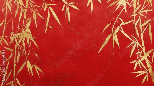 Simple drawing of golden bamboo on red background
