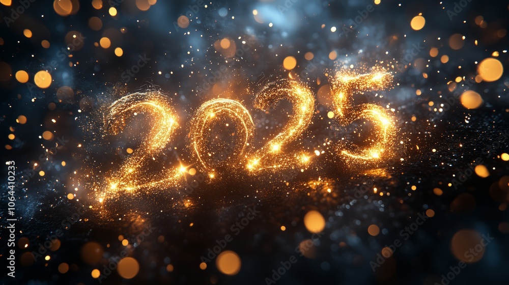 Happy new year sparkling fireworks forming number 2025 Happy new year sparkling fireworks forming number 2025