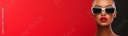 Wallpaper Mural Model showcases bold fashion statement with stylish sunglasses against vibrant backgrounds Torontodigital.ca