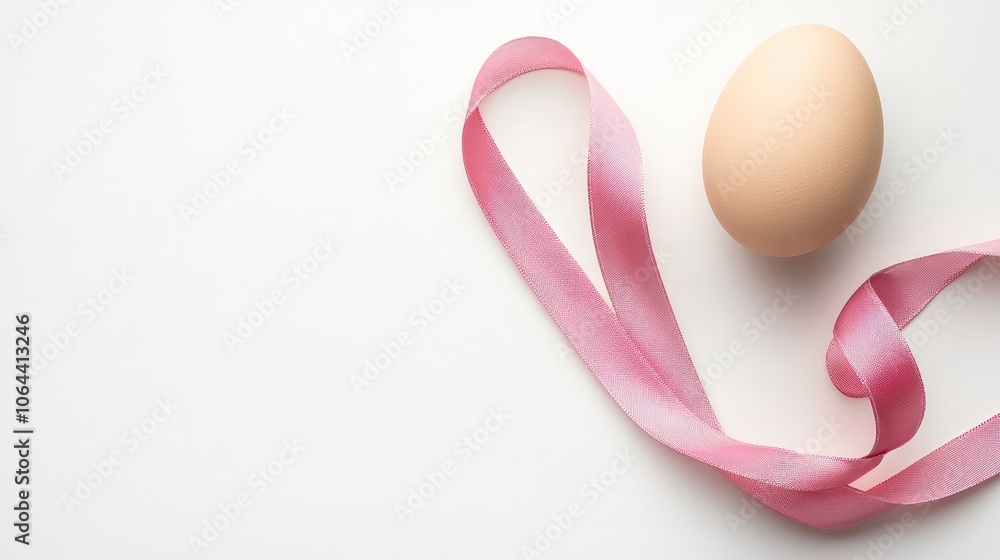 Soft Egg with Pink Ribbon on White Background Soft Egg with Pink Ribbon on White Background