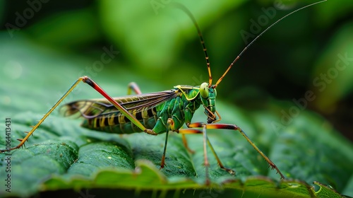 Vibrant Green Grasshopper on a Leaf: A Macro Photography Masterpiece