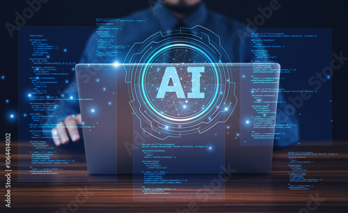 Cuadro en lienzo Programmer use AI technology to generate code suggestions, providing real-time assistance for faster development and reducing repetitive coding tasks