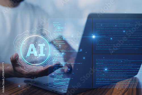 Obraz na płótnie Programmer use AI technology to streamline software testing, automating test cases and ensuring thorough code validation across multiple environments. w salonie