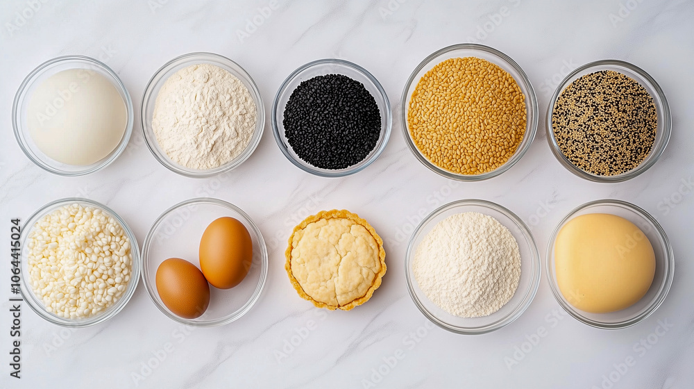 Chinese sesame pie and ingredients Chinese sesame pie and ingredients