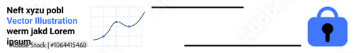 Line graph showcasing fluctuating data next to a blue padlock symbolizing security. Ideal for data privacy, cybersecurity, secure transactions, financial reports, online safety, encrypted