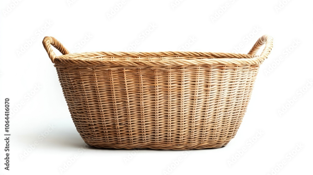 Woven Basket with Handles on White Background Woven Basket with Handles on White Background