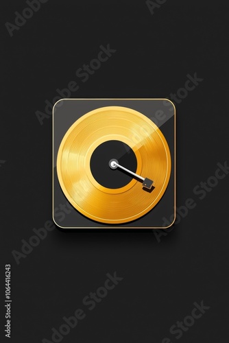 Golden vinyl record icon on dark background. photo