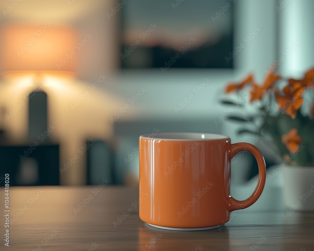 An orange mug sits on a wooden table, accompanied by a plant and a softly lit lamp, creating a cozy, inviting atmosphere. An orange mug sits on a wooden table, accompanied by a plant and a softly lit lamp, creating a cozy, inviting atmosphere.