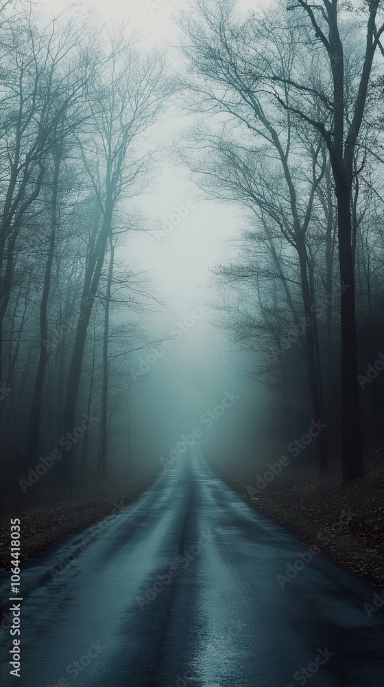 Foggy Forest Road: A Serene and Mysterious Path Foggy Forest Road: A Serene and Mysterious Path