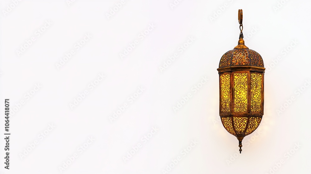 Obraz premium Islamic Ramadan Kareem lantern with intricate designs, placed on a white background, symbolizing the spirit of Ramadan and adding a festive touch to the holy month celebrations.