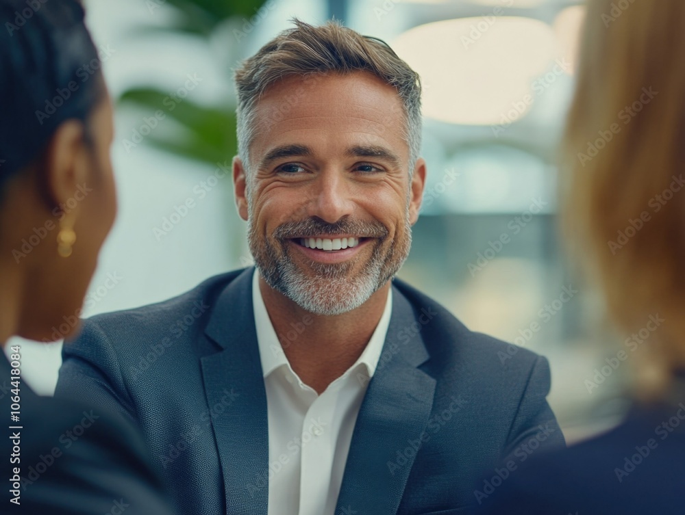 Businessman Smiling at Interview with Confidence Businessman Smiling at Interview with Confidence